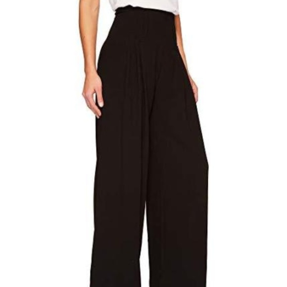 BLACK EYELET TRIM WIDE LEG PALAZZO PANTS - Picture 2 of 2